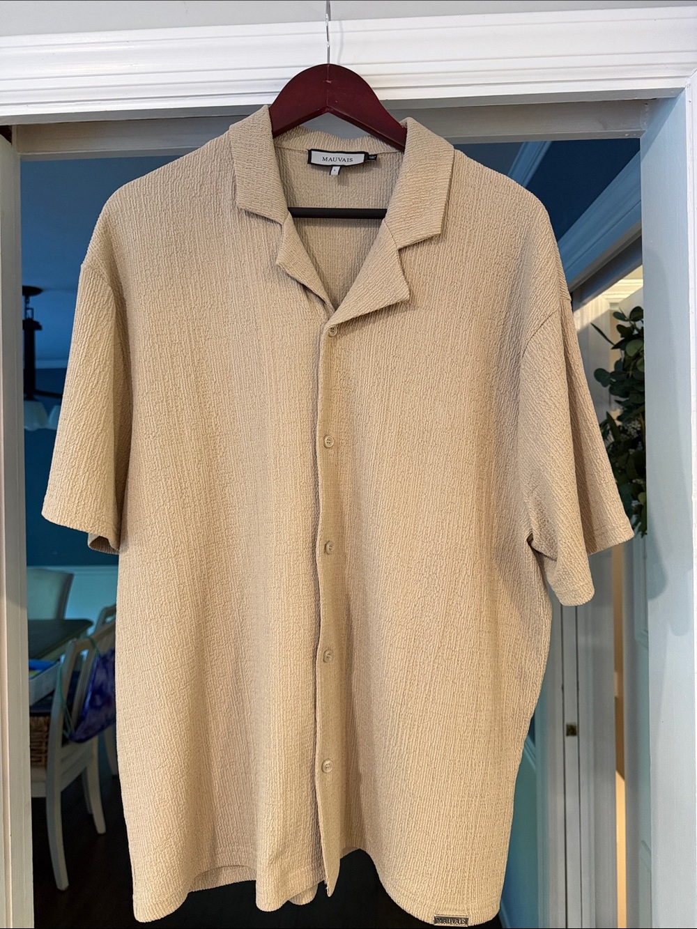 Mauvais Evissa Relaxed Fit Shirt in Taupe, Size Large.